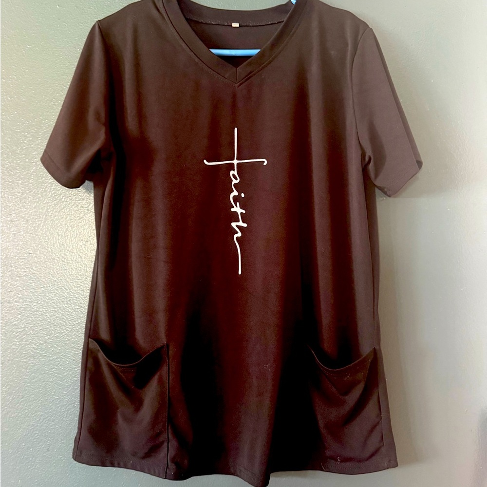 Black scrub top “Faith” Size XL